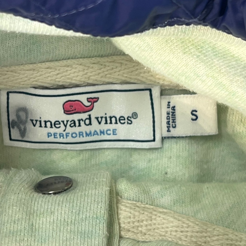 Vineyard Vines Pullover Quilted Snap Neck Hooded Sweatshirt Mint Navy Small - Picture 6 of 12